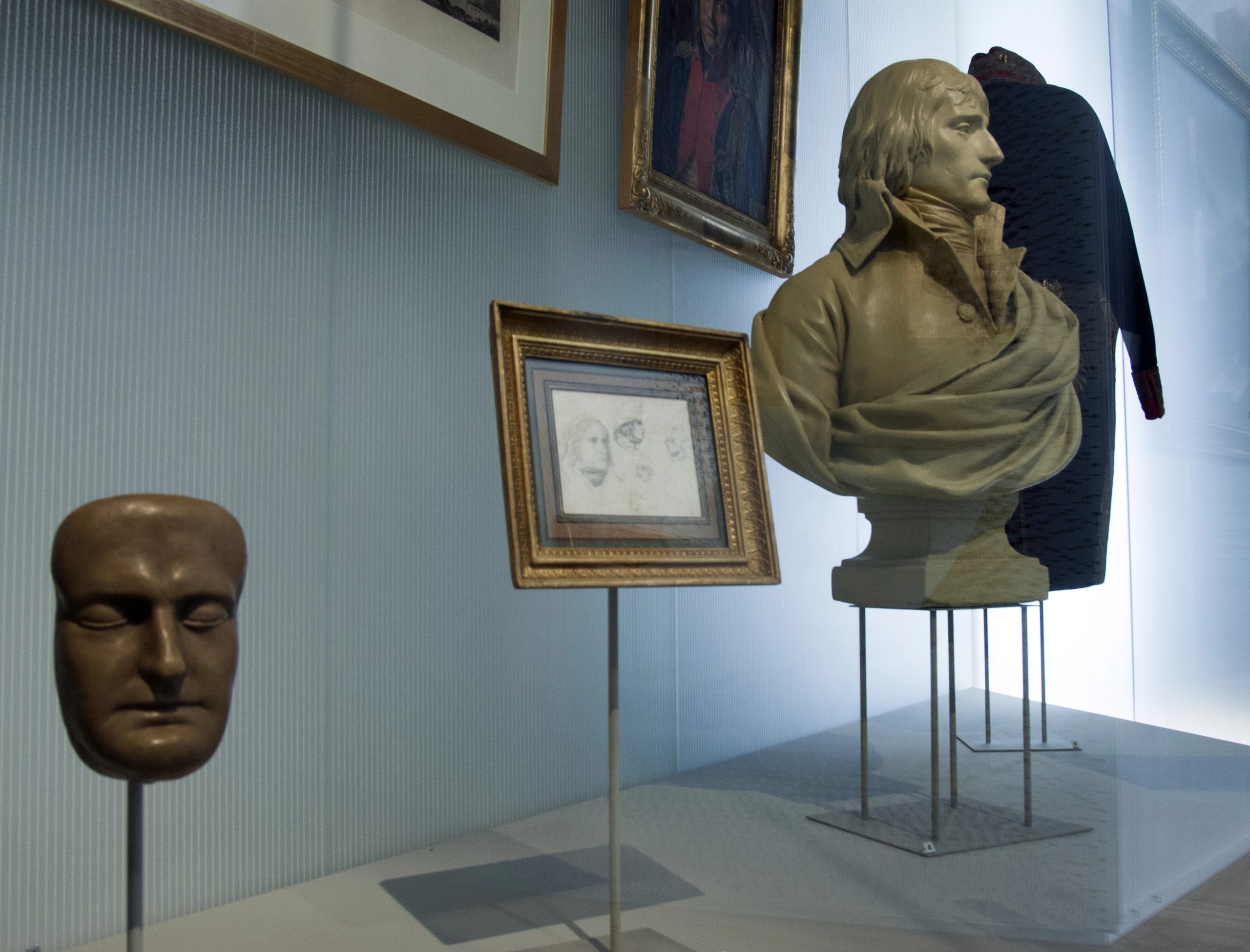 Nice France. Napoleon's death mask at the Massena Museum. Four original pieces have survived, one of which can be seen behind the glass. The Emperor's sword is also on display here.