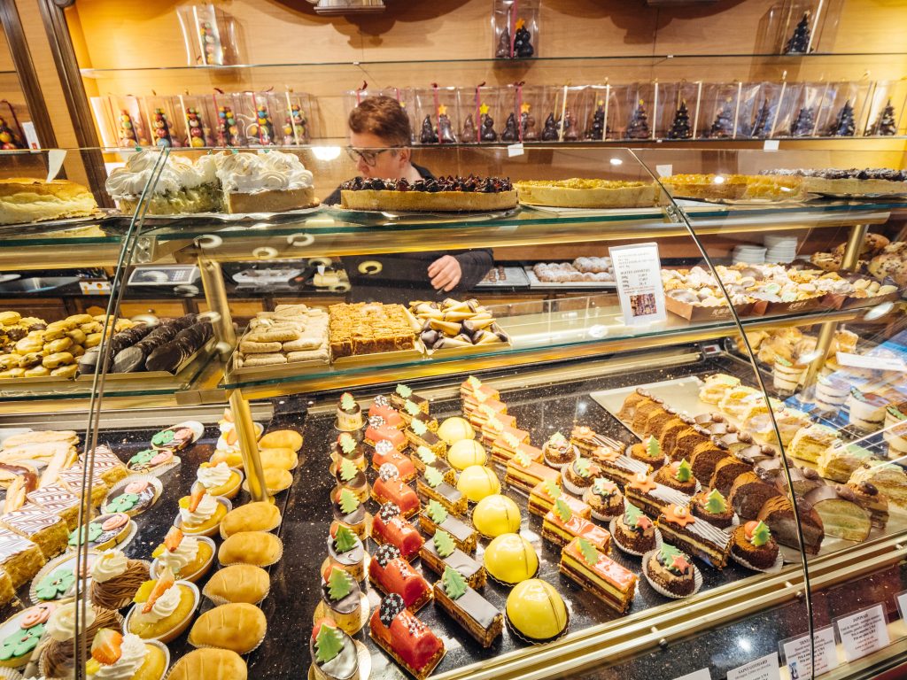 Interior of French pastry store in Strasbourg, France