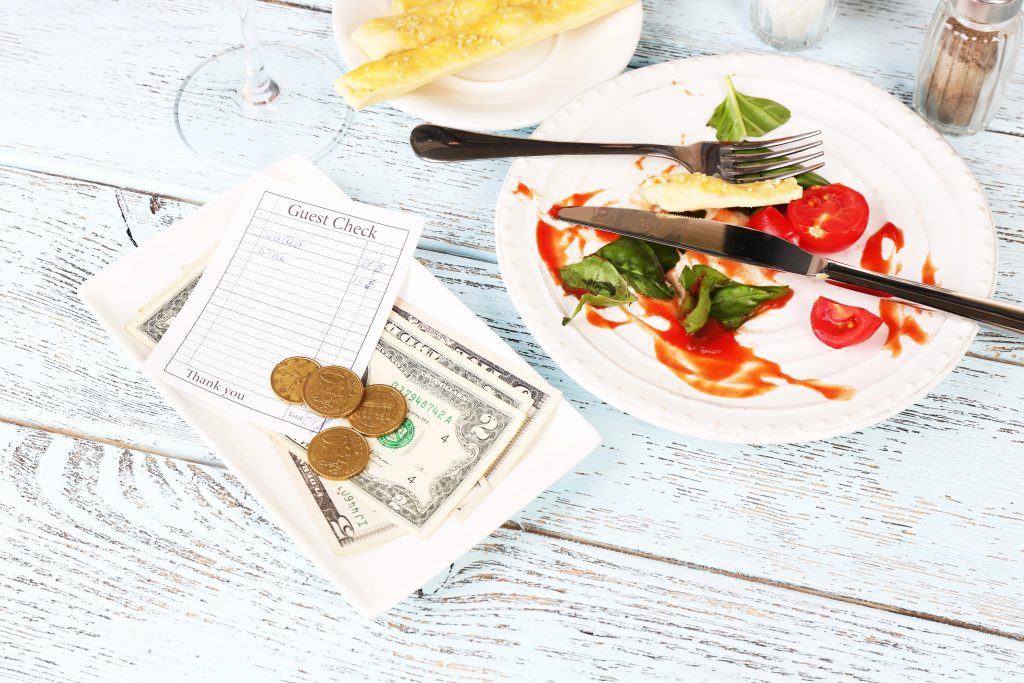 Check and remnants of food 