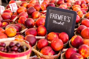 Farmer's market: Fresh produce - peach and cherry