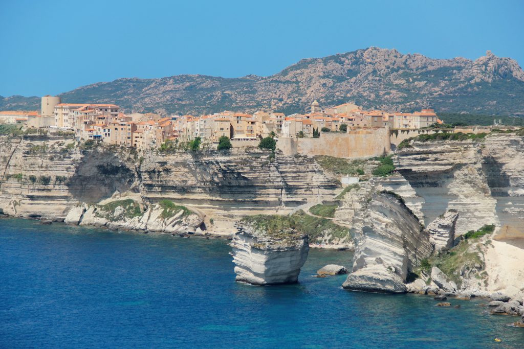 Beautiful old village of Bonifacio (Corsica island, France), suspended over amazing cliffs