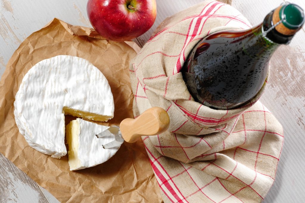 Camembert and cider bottle from Normandy