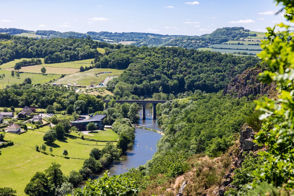 View on the Clecy Viaduct from the cliffs, along the Orne River