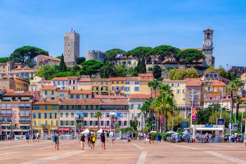Panorama of old city near Cannes Film Festival, Cote dAzur, French, Riviera, South of France, Europe