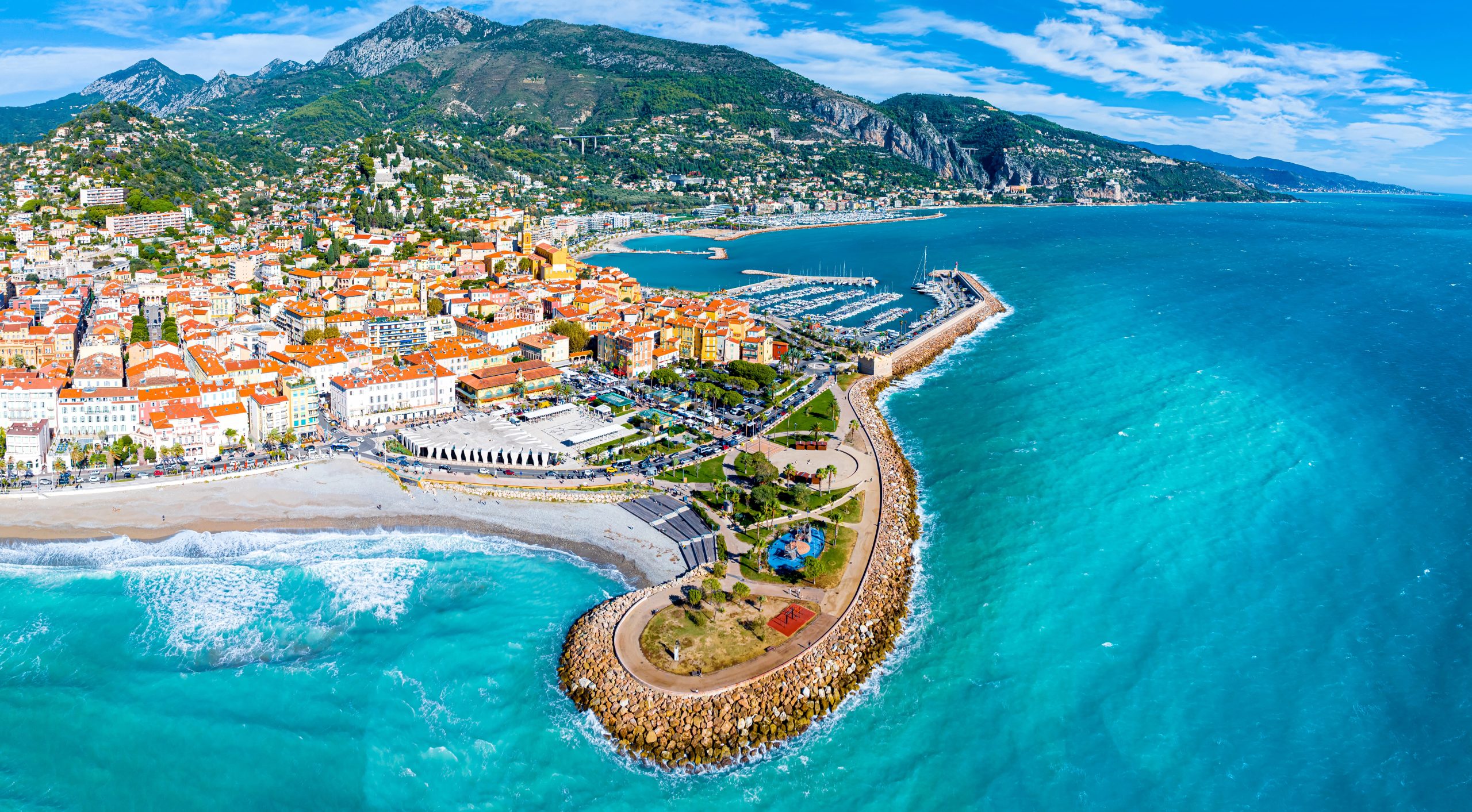 View of Menton, a town on the French Riviera in southeast France known for beaches and the Serre de la Madone garden, France