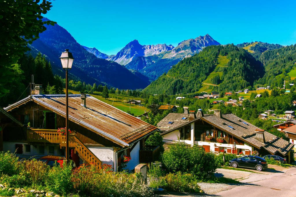 Beautiful view of villiage in the valley of French Alps near the Tre-La-Tete glacier, France