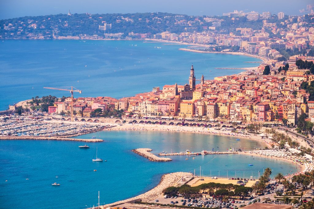 Aerial view of Menton town in French Riviera
