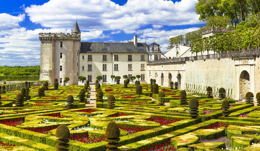 Most beautiful castles of Europe - chateau Villandry with splendid botanical gardens . Loire valley, France