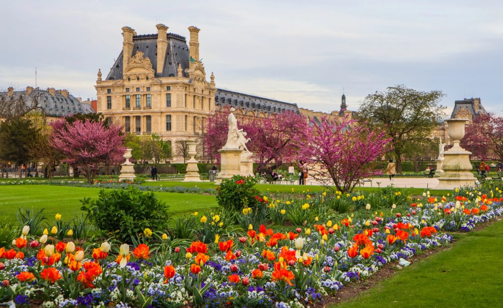 Paris / France - April 05 2019. Marvelous spring Tuileries garde