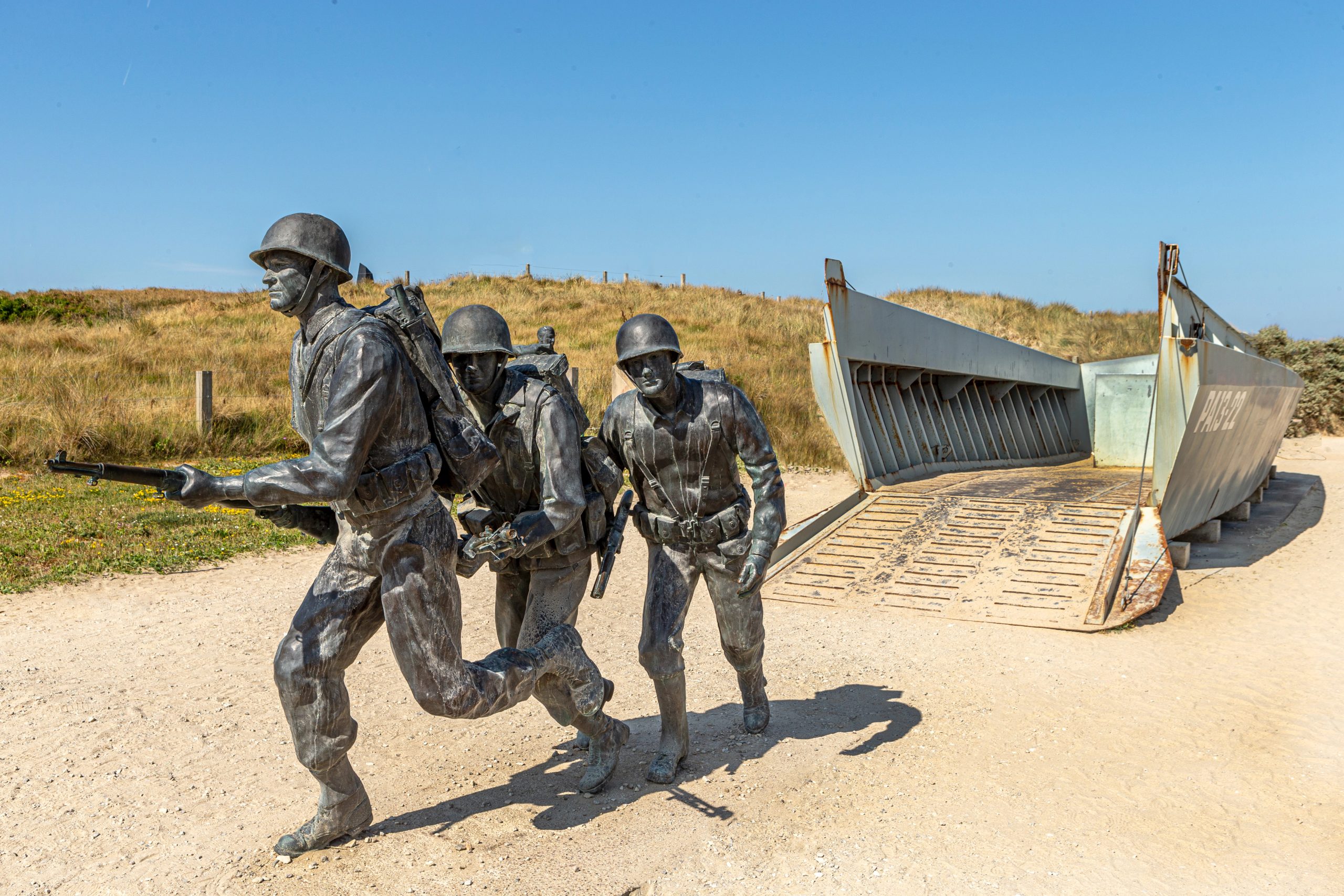Normandy, France: 75th Anniversary of the D-Day landings. Memorial to the Andrew Jackson Higgins and the Higgins landing Utah Beach, Normandy.