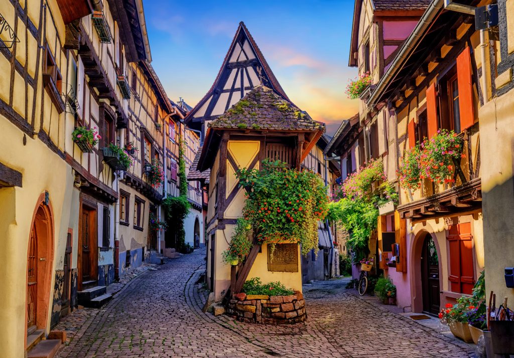Colorful half-timbered houses in Eguisheim, Alsace, France