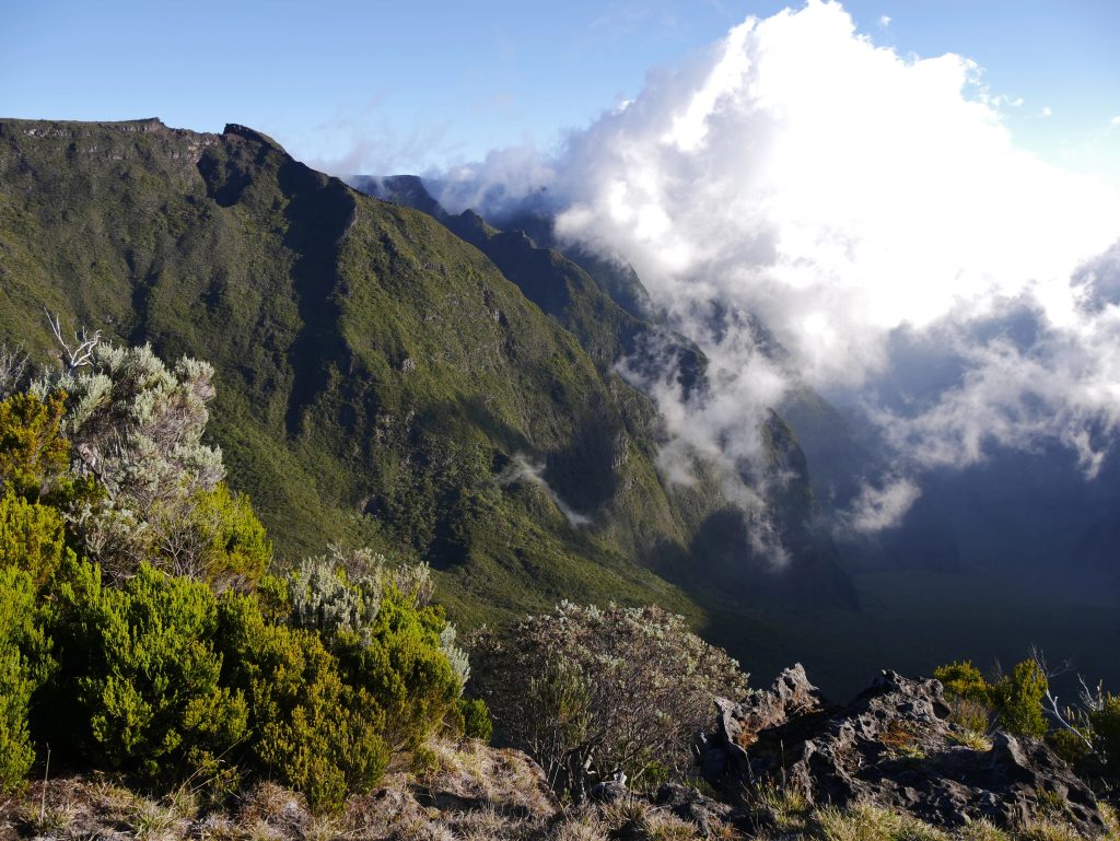 Impressive landscape near nez de Boeuf in Reunion island on the way to Fournaise volcano, France 
